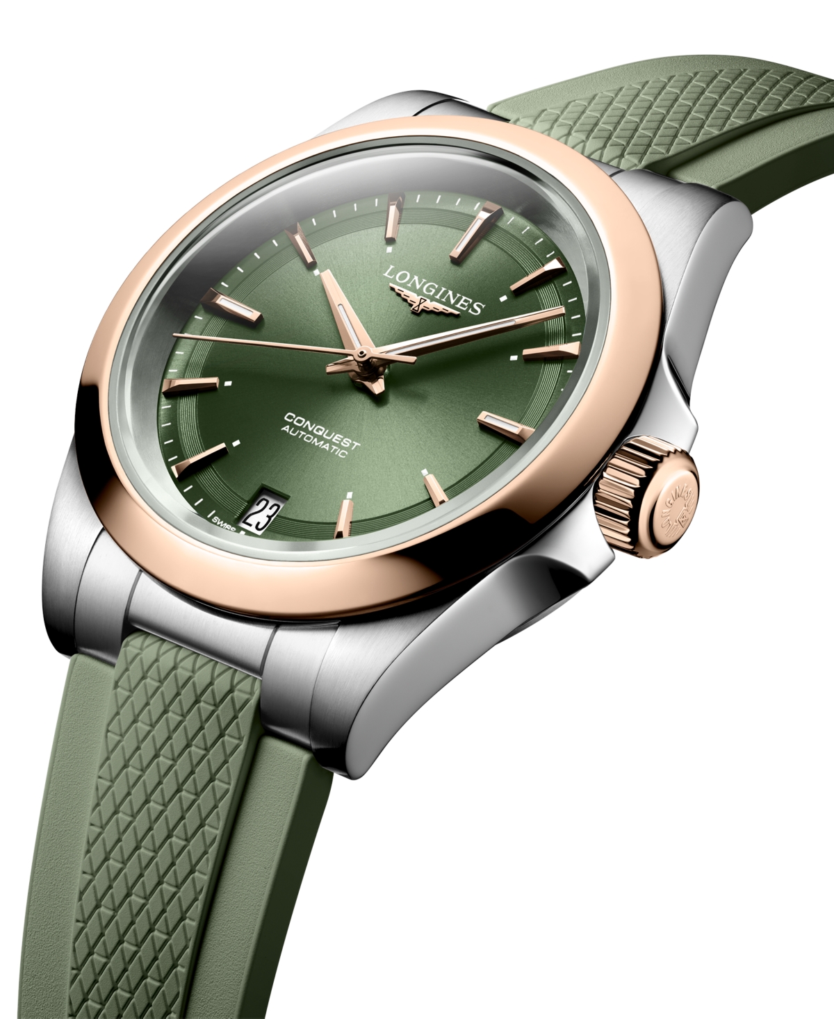 Longines Women's Swiss Automatic Conquest Green Rubber Strap Watch 34mm In No Color