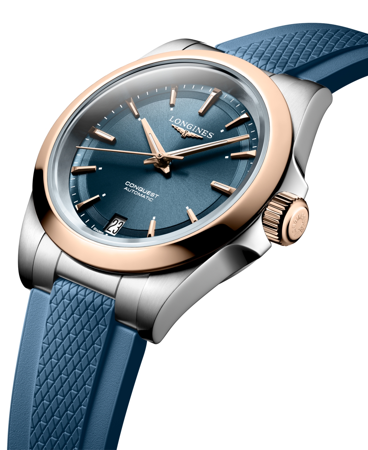Shop Longines Women's Swiss Automatic Conquest Blue Rubber Strap Watch 34mm In No Color