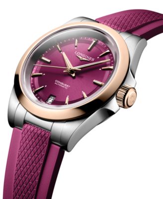 Women's Swiss Automatic Conquest Purple Rubber Strap Watch 34mm