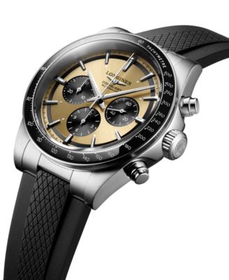 Men's Swiss Automatic Chronograph Conquest Black Rubber Strap Watch 42mm