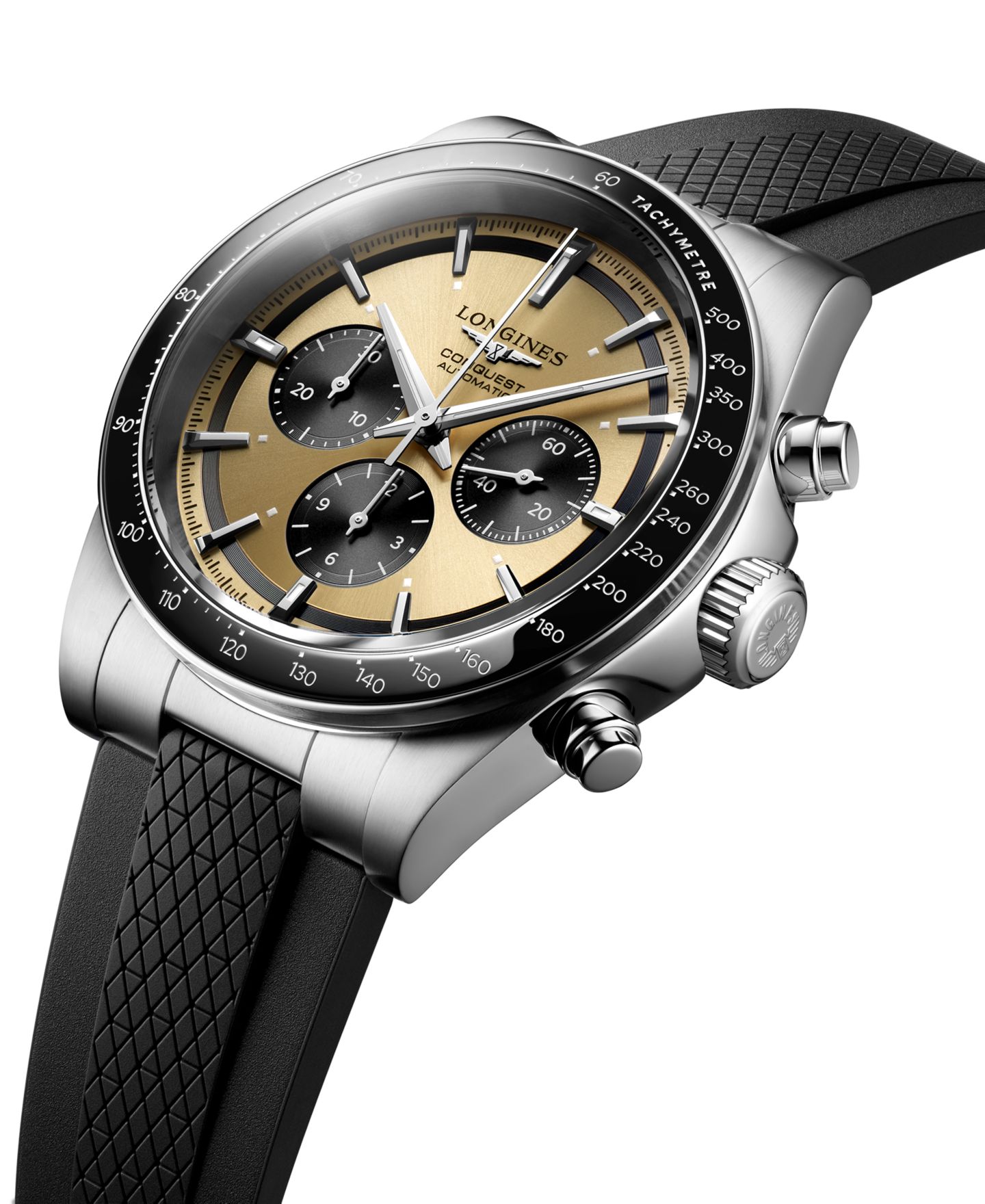 Мужские часы Longines Swiss Automatic Chronograph Conquest Black Rubber Strap Watch 42mm — фото 2