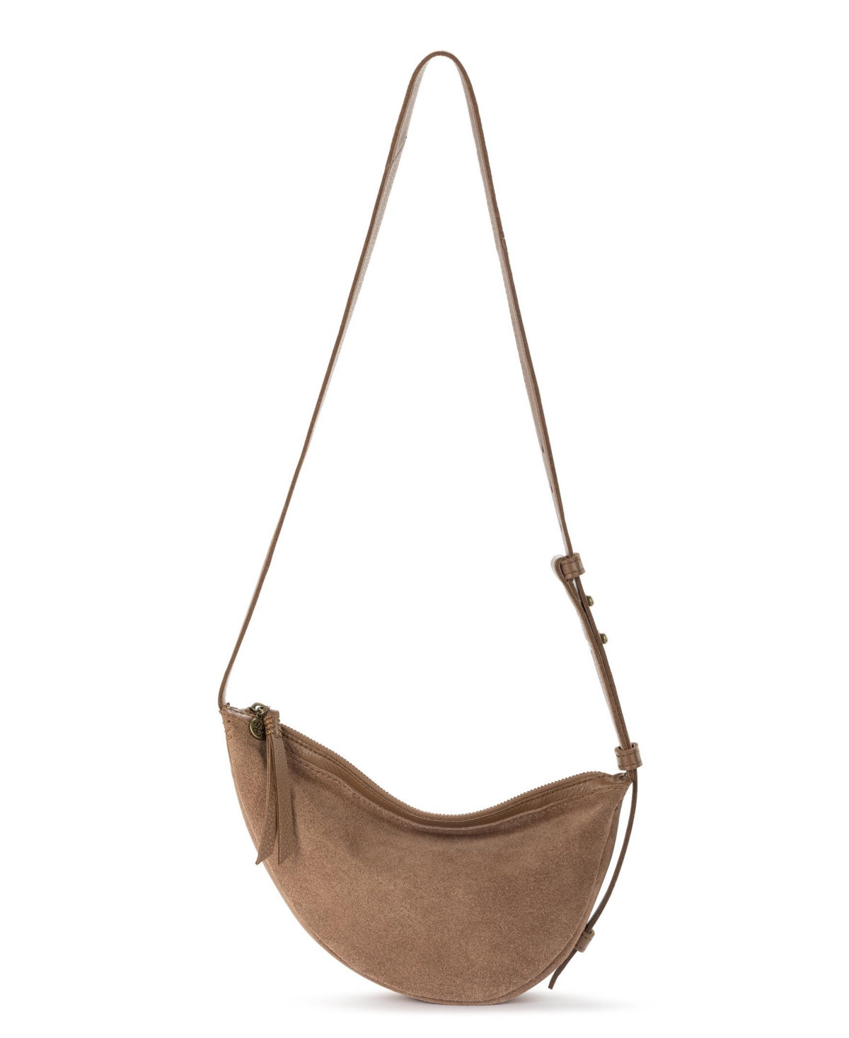 The Sak Tess Crochet Mini Crossbody Sling Bag In Tobacco Suede