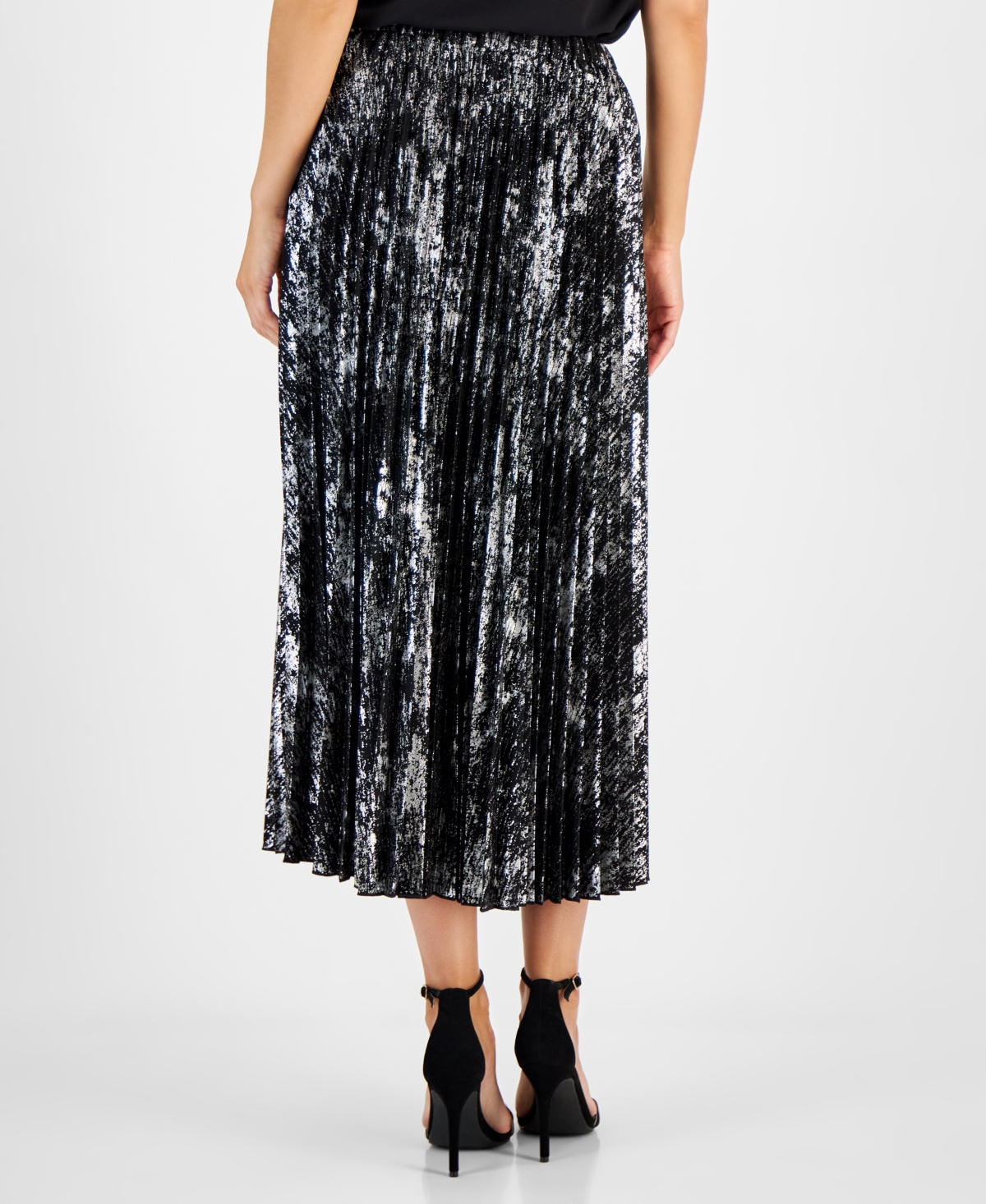 Anne Klein Women's Metallic Pleated Pull-On Midi Skirt