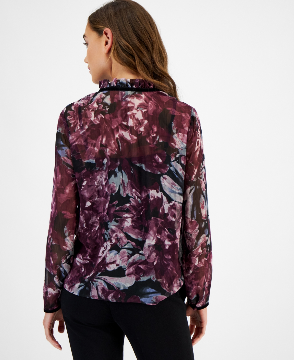Anne Klein Women's Printed Long Sleeve Button-Front Shirt, Created for Macy's