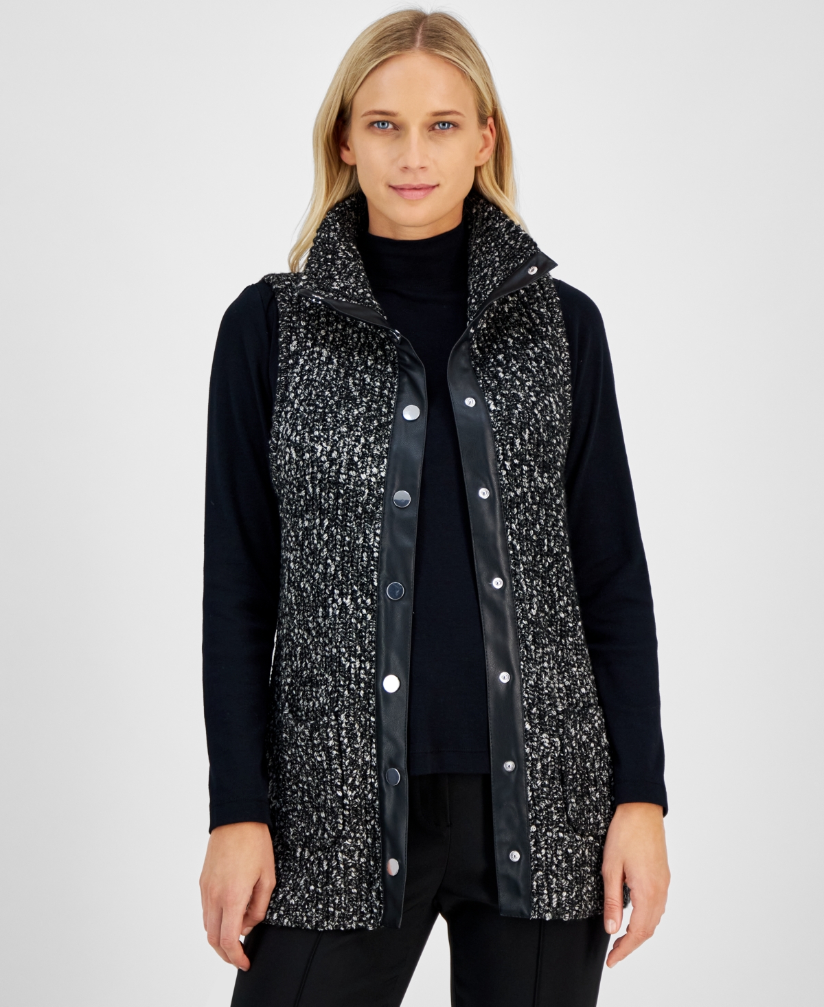Anne Klein Women s Boucle Sweater Vest Anne Black Smart Closet