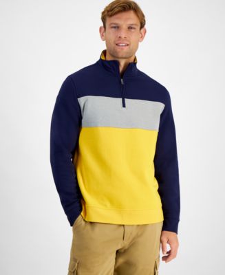 Club Room Men's Colorblocked Quarter Zip Fleece Sweatshirt Blue Size XX-Large
