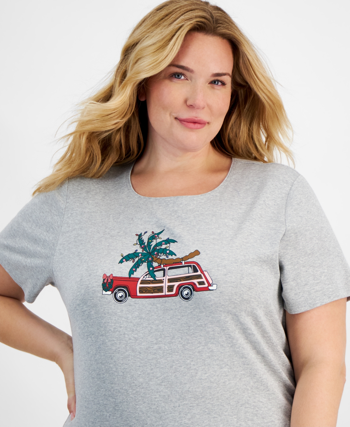 Holiday Lane Plus Size Chirstmas Fun Short-Sleeve Top, Ceated for Macy's