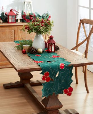Elrene - Holly Cutwork Fabric Table Runner, 14" x 72"