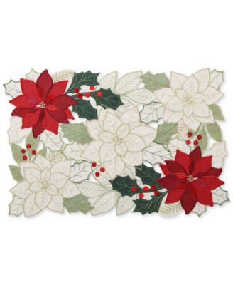 Poinsettia Cutwork Rectangle Fabric Placemat, 13" x 19"