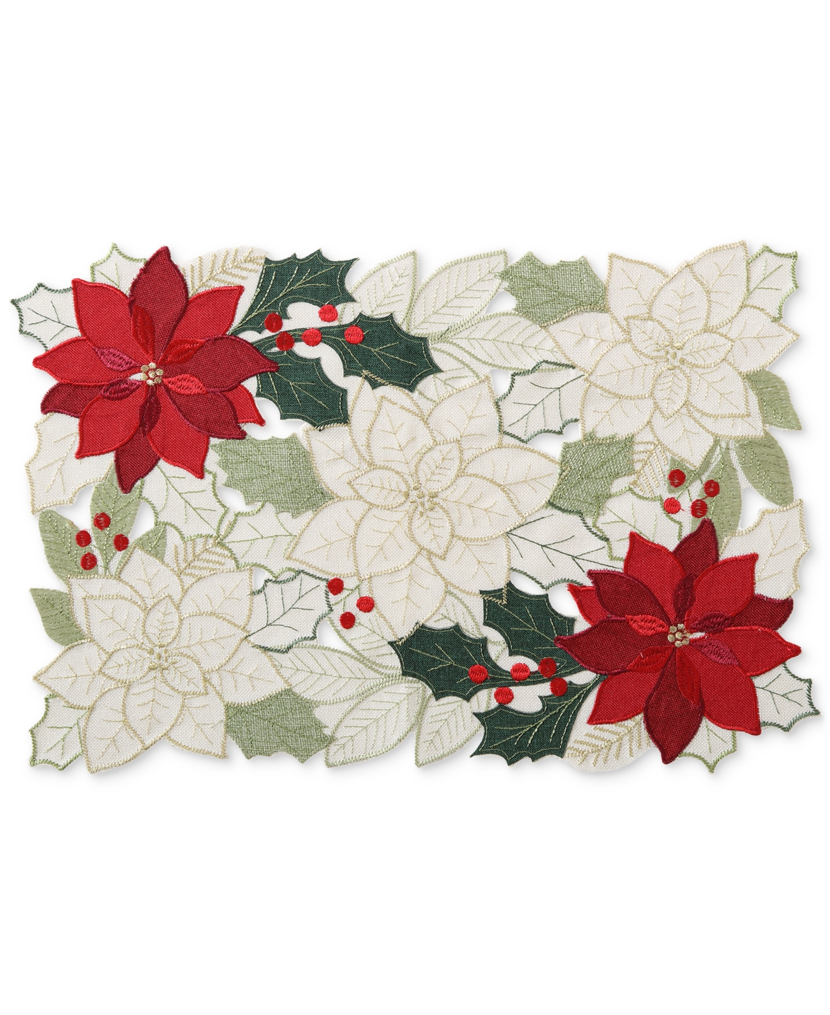 Elrene Poinsettia Cutwork Rectangle Fabric Placemat, 13" x 19"