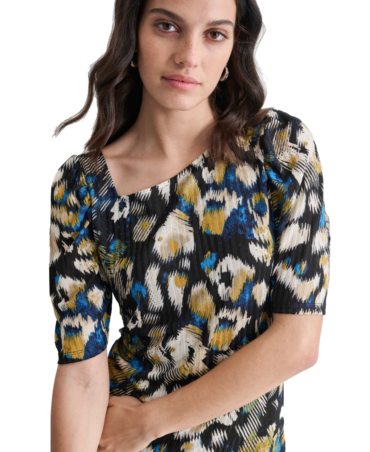 Dkny Women's Printed Ribbed Knit Top
