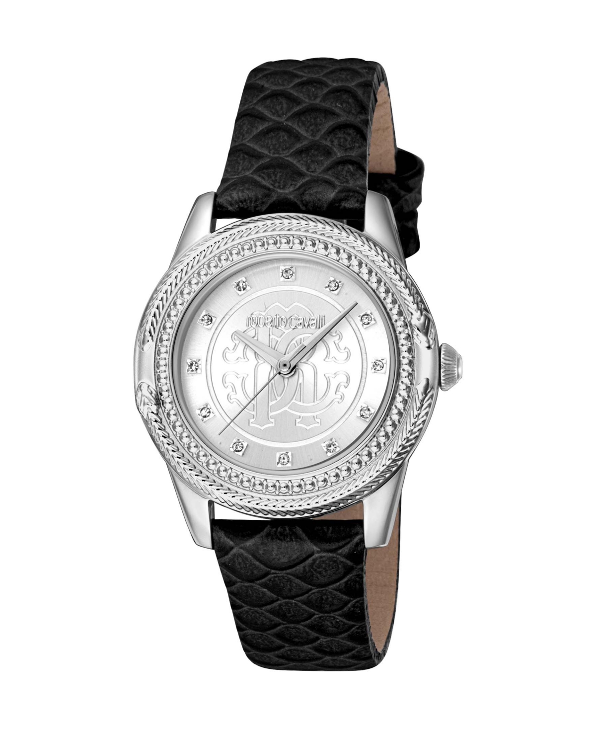 ROBERTO CAVALLI WOMEN'S QUARTZ BLACK LEATHER WATCH 32MM 