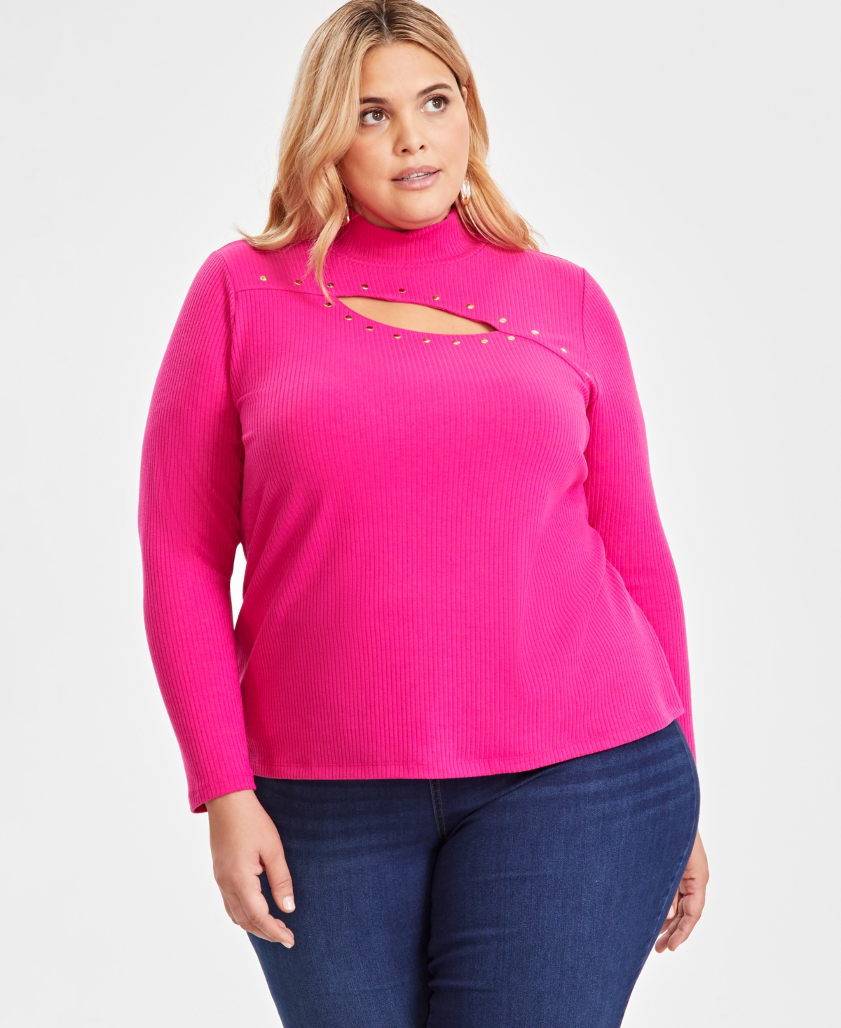 I.n.c. International Concepts Women's Studded Cut-Out Mock-Neck Top, Xs-3X, Created for Macy's