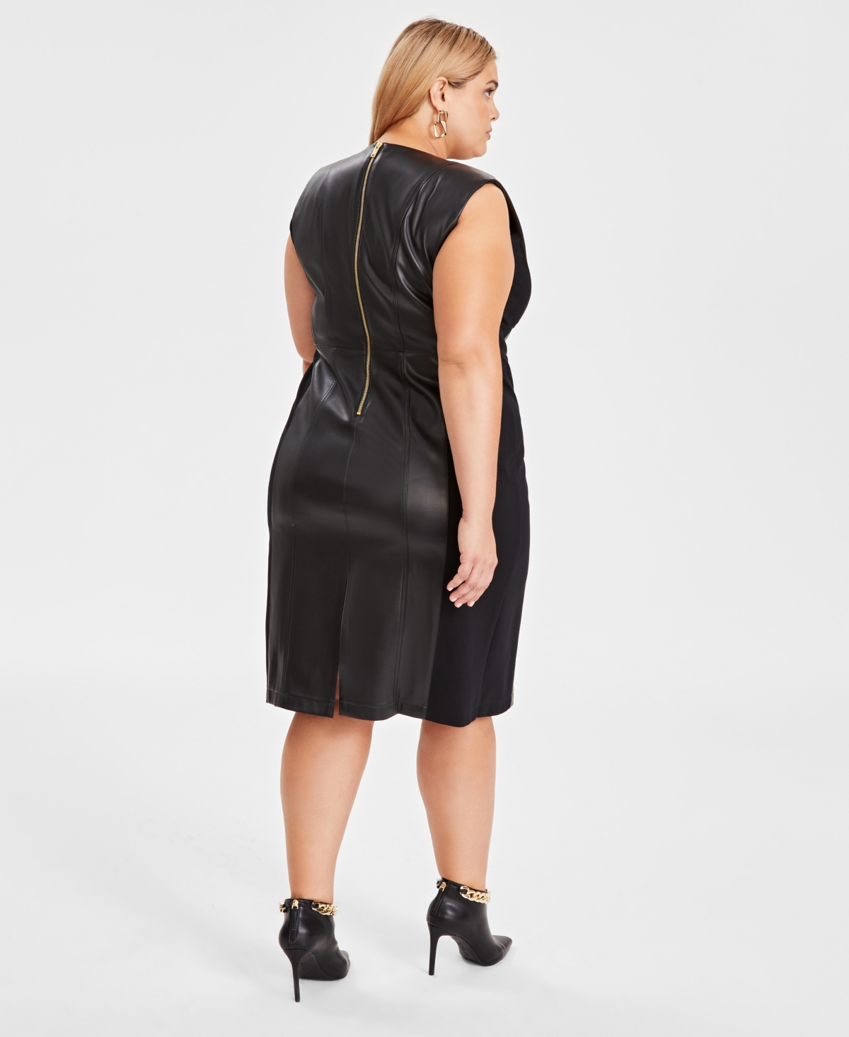 I.n.c. International Concepts Plus V-Neck Faux-Leather Midi Dress, Created for Macy's