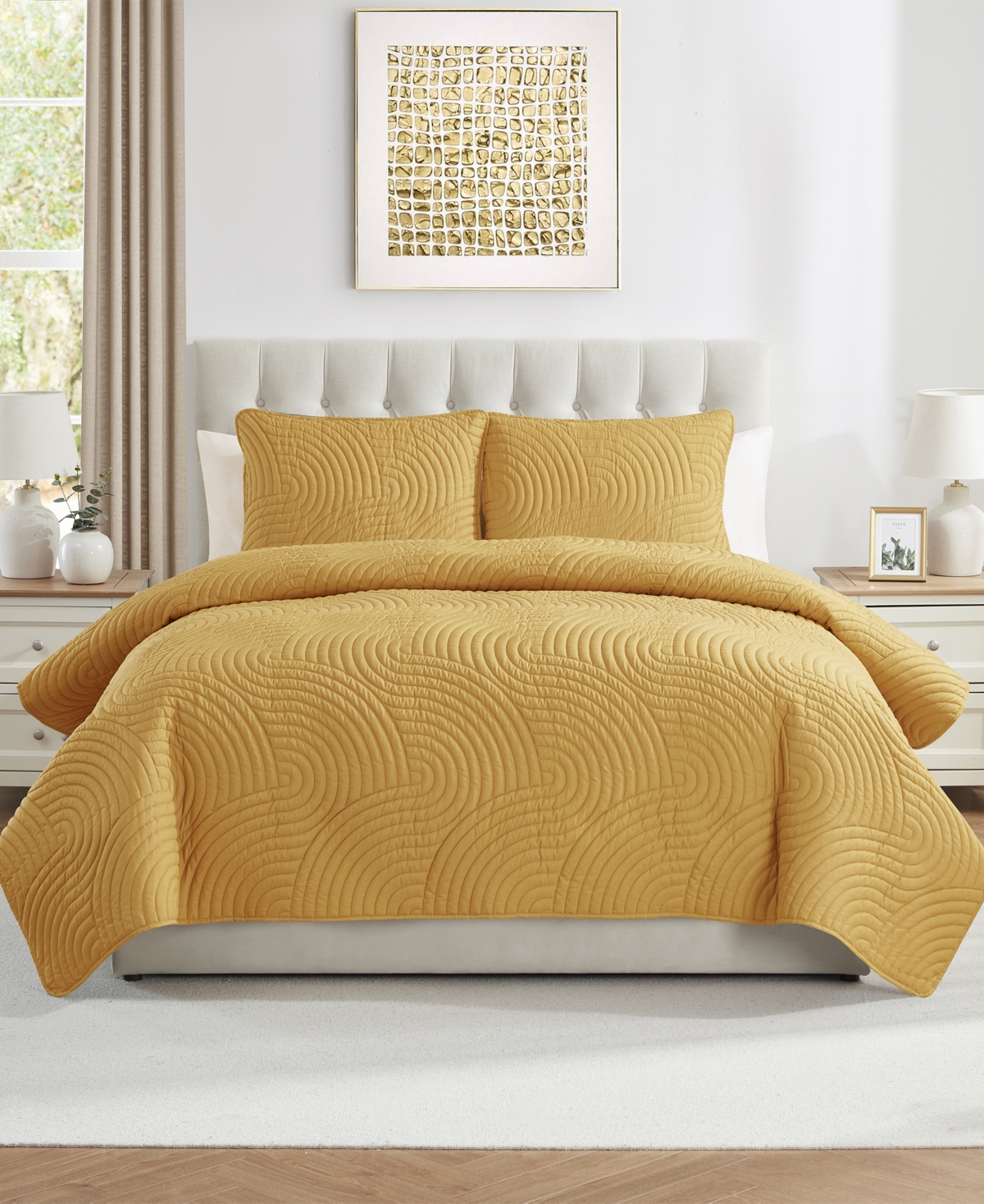 Vcny Home Sands 3-piece Curved Quilt Set, Full/queen In Gold