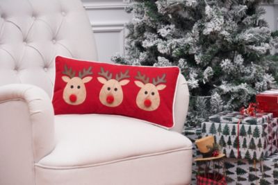 Reindeer Games Applique Red Christmas Mini Accent Pillow 10" x 20"