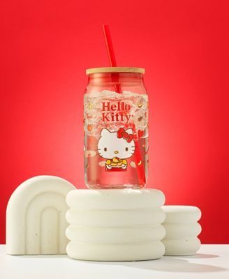 Hello Kitty and Friends Favorite Flavor Hello Kitty Can Shaped Glass Tumbler with Wood Lid and Straw