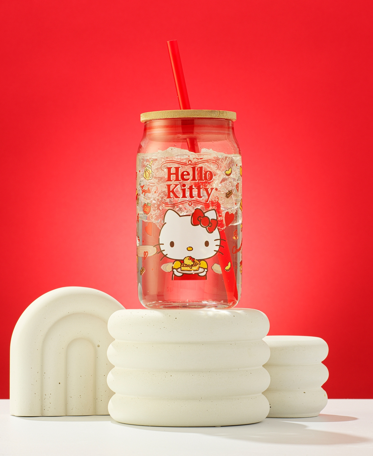 Shop Joyjolt Hello Kitty And Friends Favorite Flavor Hello Kitty Can Shaped Glass Tumbler With Wood Lid And Straw In Multi