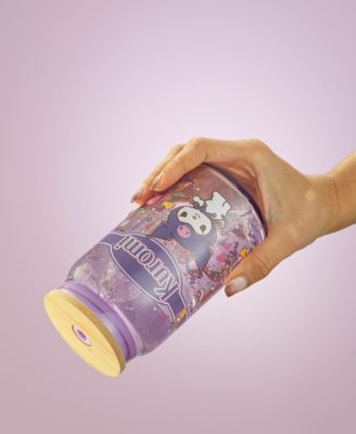 Hello Kitty and Friends Favorite Flavor Kuromi Can Shaped Glass Tumbler with Wood Lid and Straw