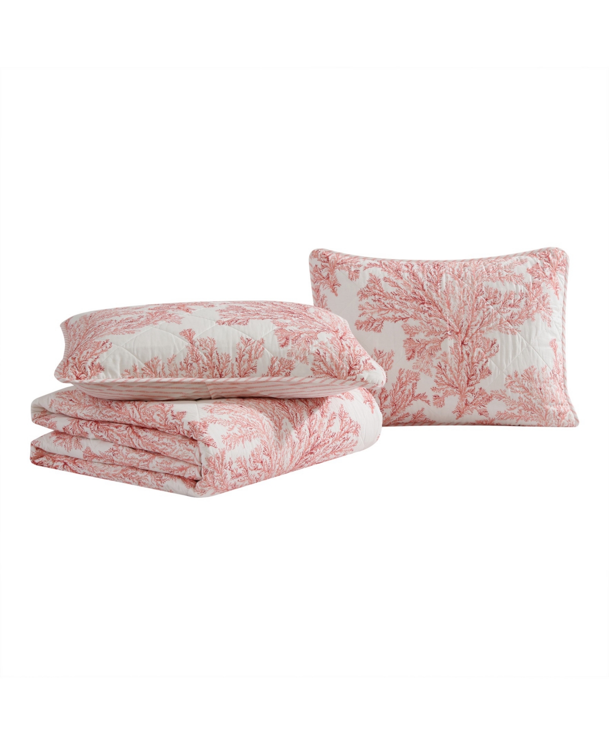 Tommy Bahama Home Coral Garden Reversible 3 Piece Quilt Set, King In Rose Coral