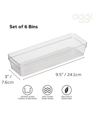 Set of 6, 3&amp;quot; X 9.5&amp;quot; Clear Drawer Organizer