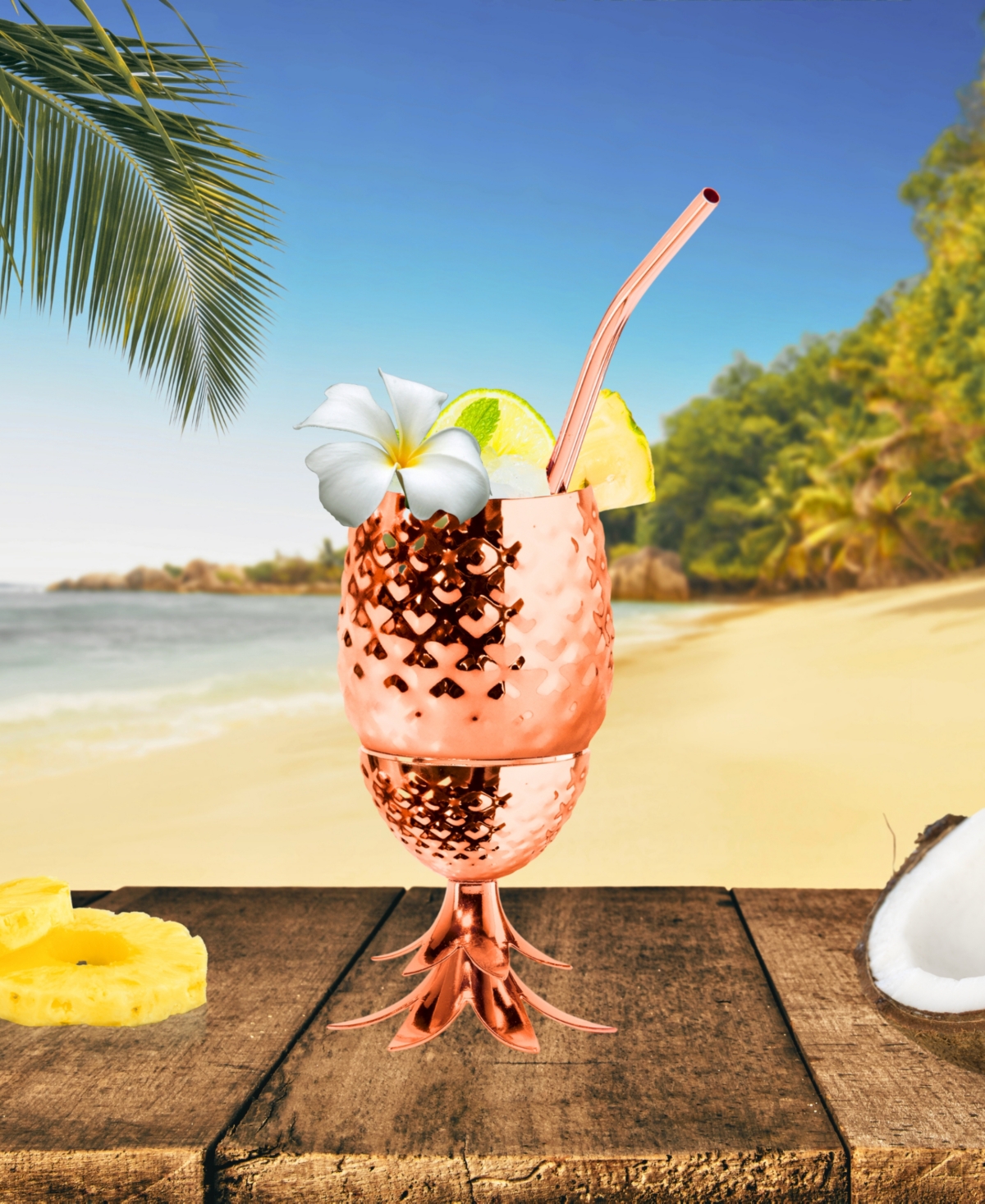 Oggi 12oz Stainless Steel Pineapple Cup With Stand & Lid In Copper
