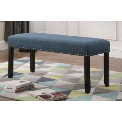 Fabric Dining Bench with Nailhead Trim, Blue