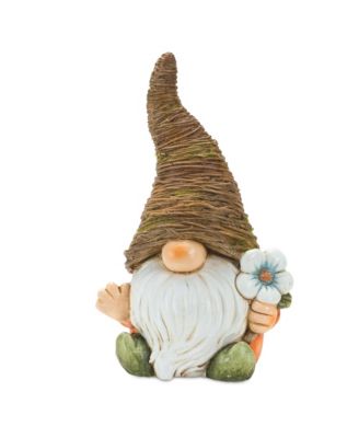 Distressed Garden Gnome Statue With Mushroom And Flower Accent (Set of 2)