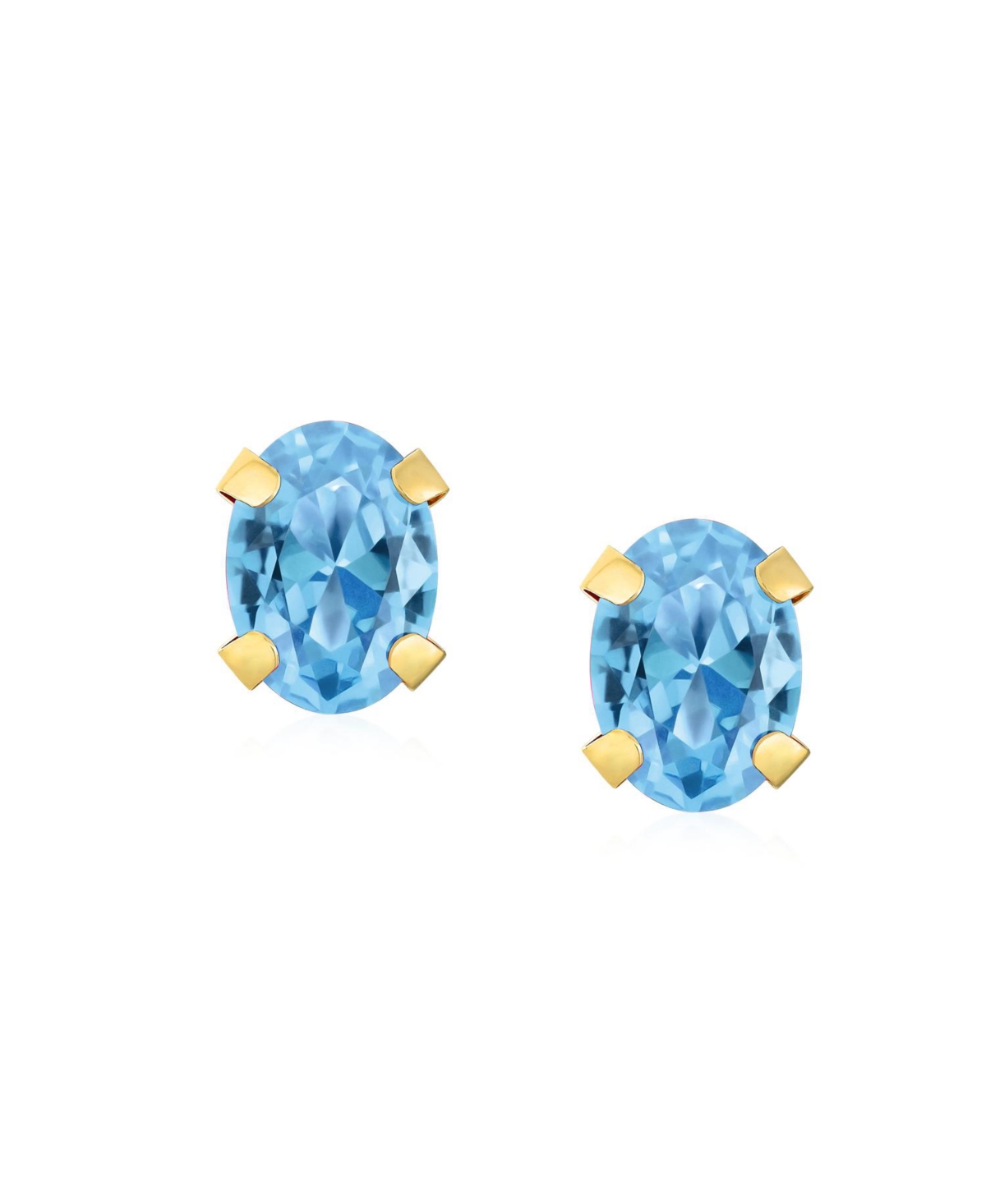 Bling Jewelry 1.6Ct Oval Shaped SwissNatural Topaz Stud Earrings For Women 14K Yellow Gold - Blue