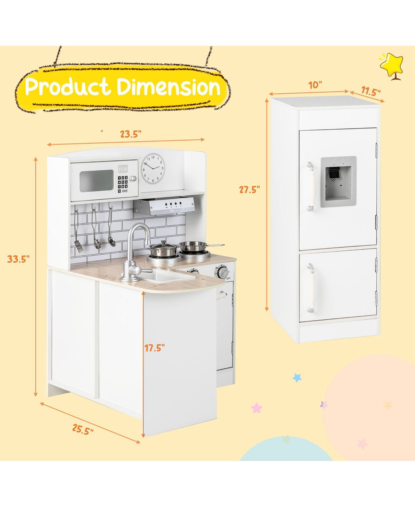 Детский игровой набор Costway Wooden Corner Kitchen Playset, Ages 3+, цвет: Белый — фото 2