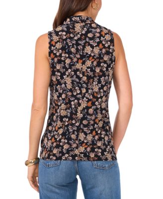 Women's Floral Crossover Wrap-Front Sleeveless Top