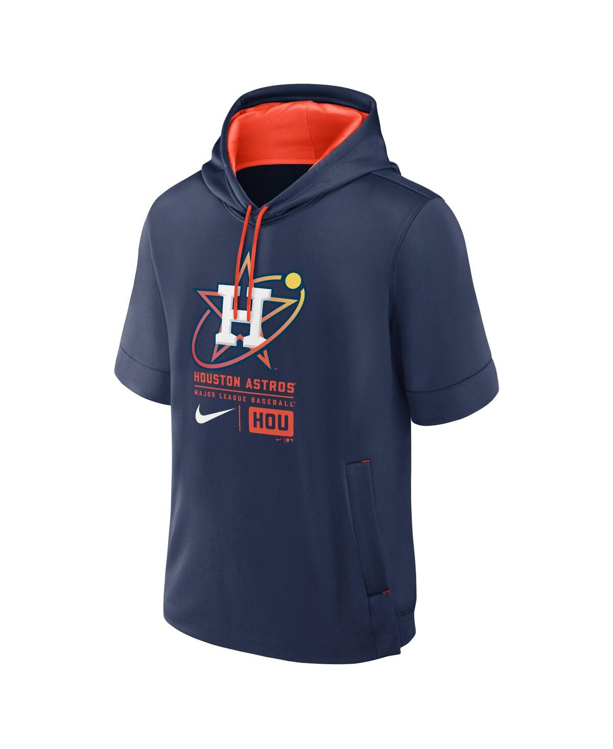 Nike Men'sHouston Astros City Connect Color Block Short Sleeve Pullover Hoodie - Navy, Orange