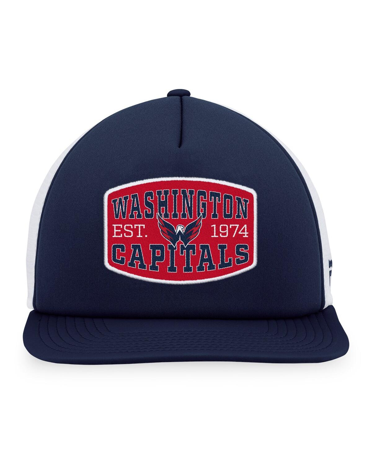 Fanatics Men'sWhite Washington Capitals Foam Front Patch Trucker Snapback Hat - Navy, White