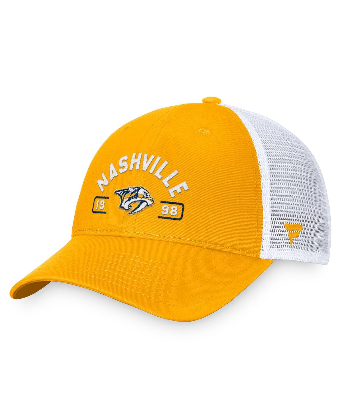 Fanatics Men's Gold/white Nashville Predators Free Kick Trucker Adjustable Hat In Gold,white