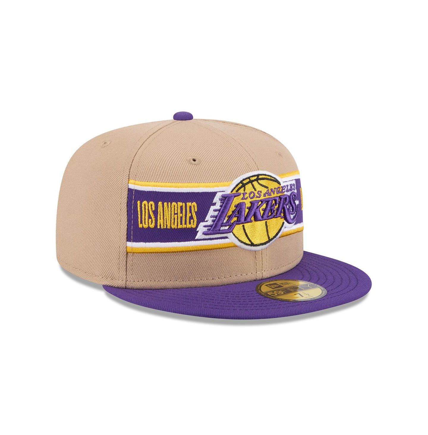 Мужская кепка New Era Tan/Purple Los Angeles Lakers 2024 NBA Draft 59FIFTY Fitted Hat — фото 2