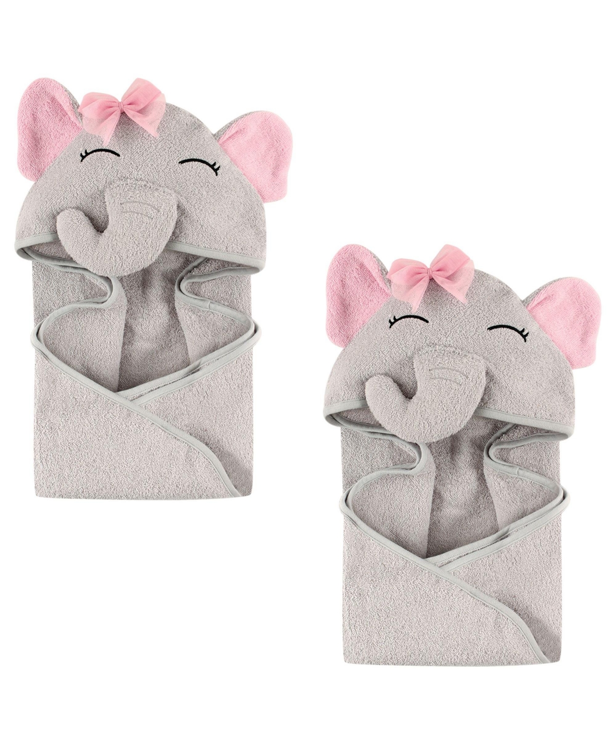 Hudson Baby Infant Girl Cotton Animal Face Hooded Towel, Pretty Elephant 2-Piece, One Size
