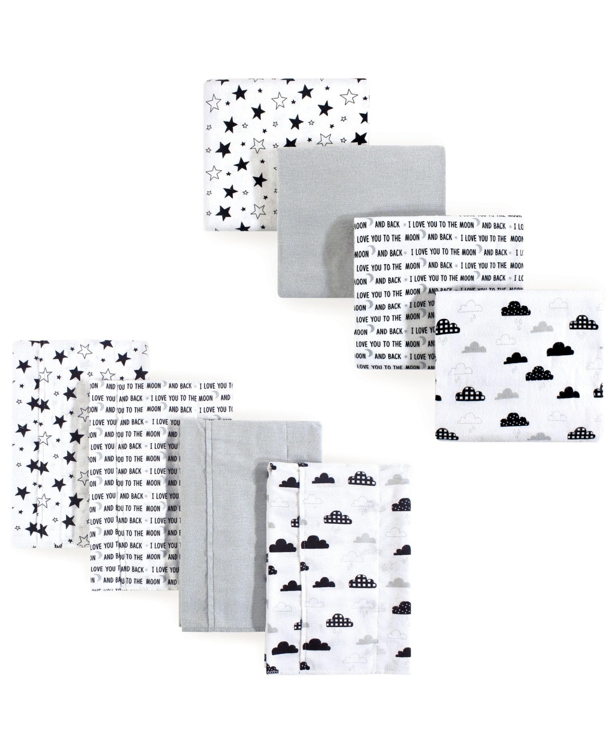 Hudson Baby Unisex Baby Cotton Flannel Burp Cloths and Receiving Blankets, 8-Piece