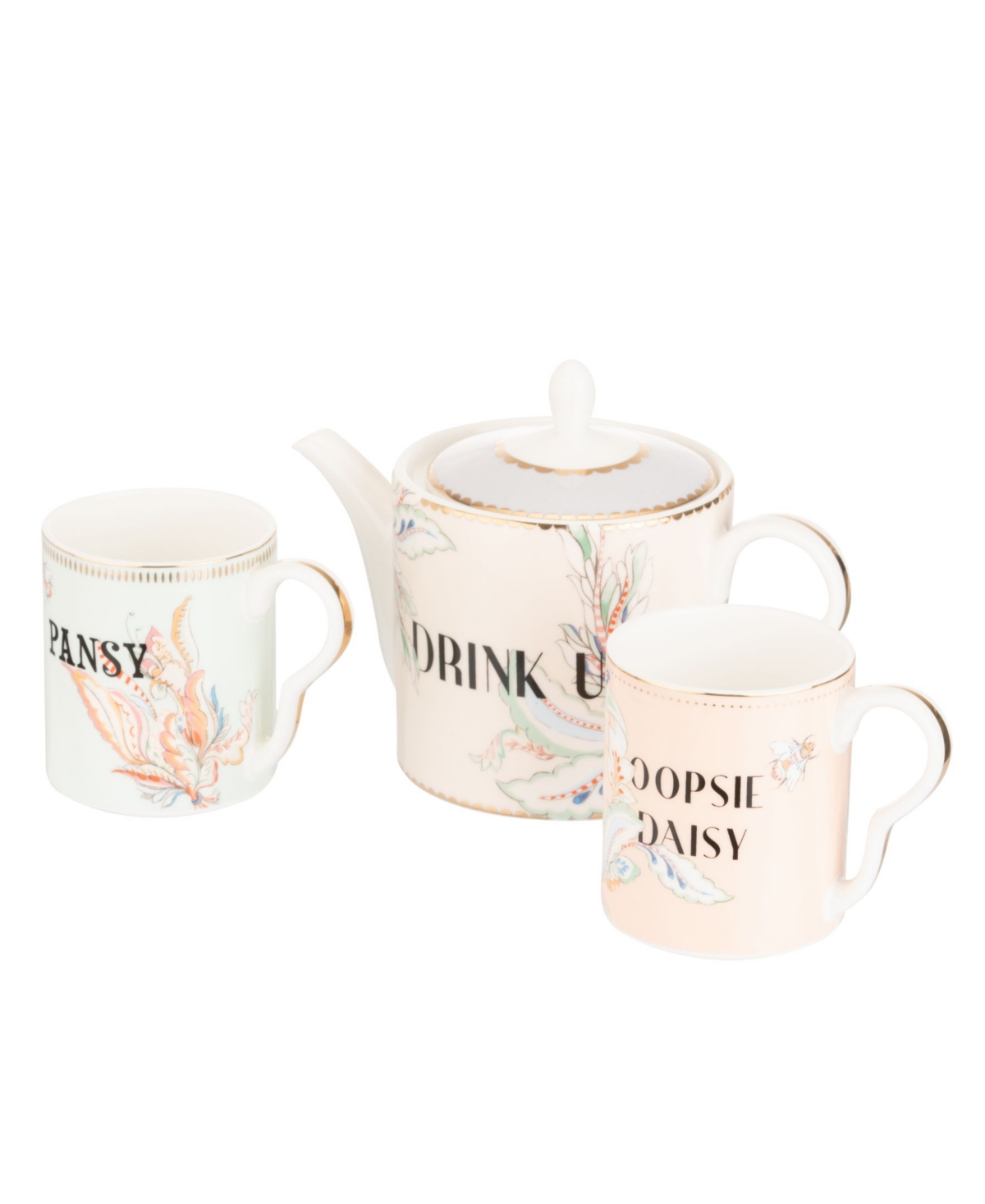 YVONNE ELLEN FLORAL TEAPOT AND 2 SMALL MUGS SET 