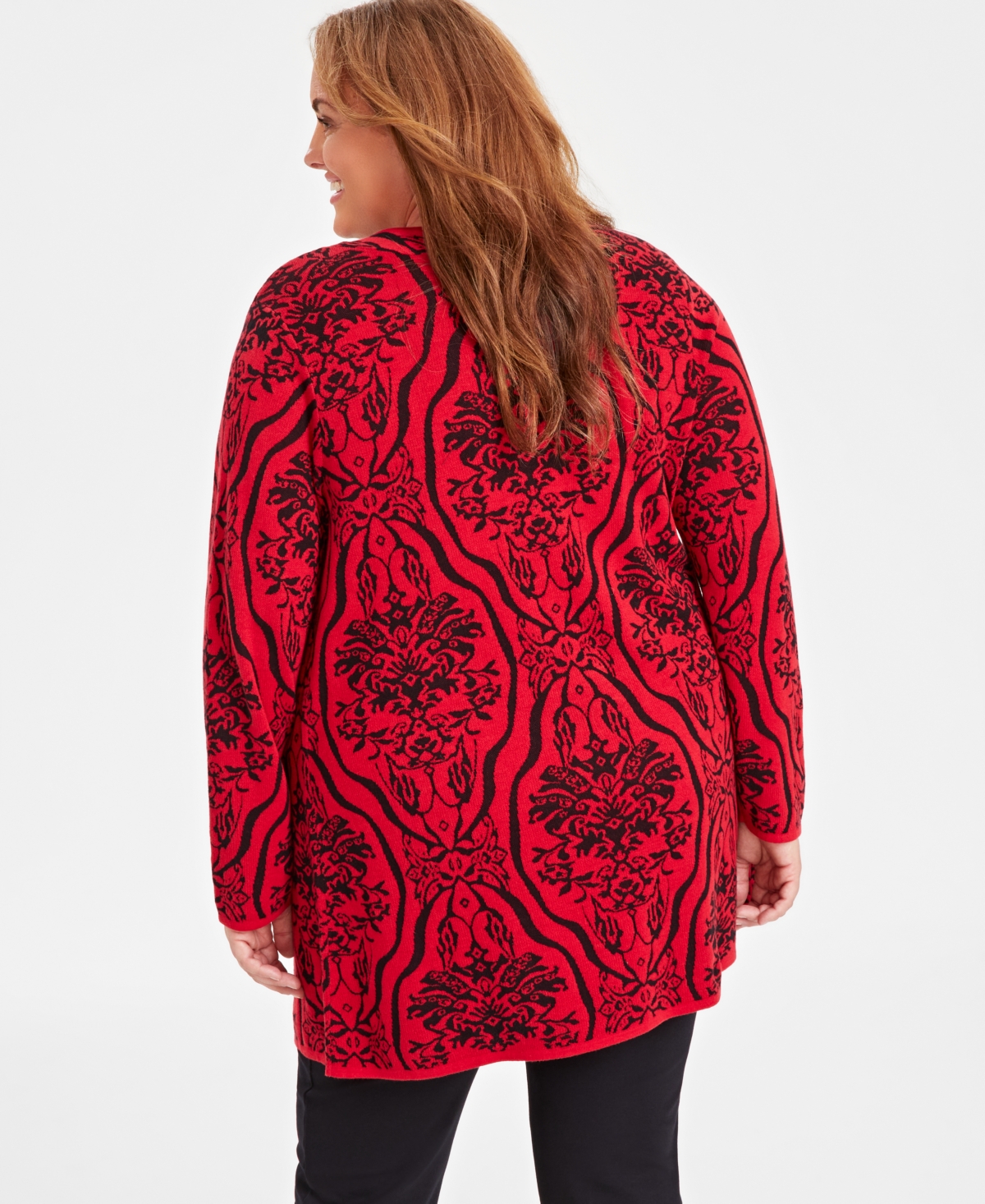 JM COLLECTION PLUS SIZE BAROQUE JACQUARD OPEN-FRONT CARDIGAN, CREATED FOR MACY'S 