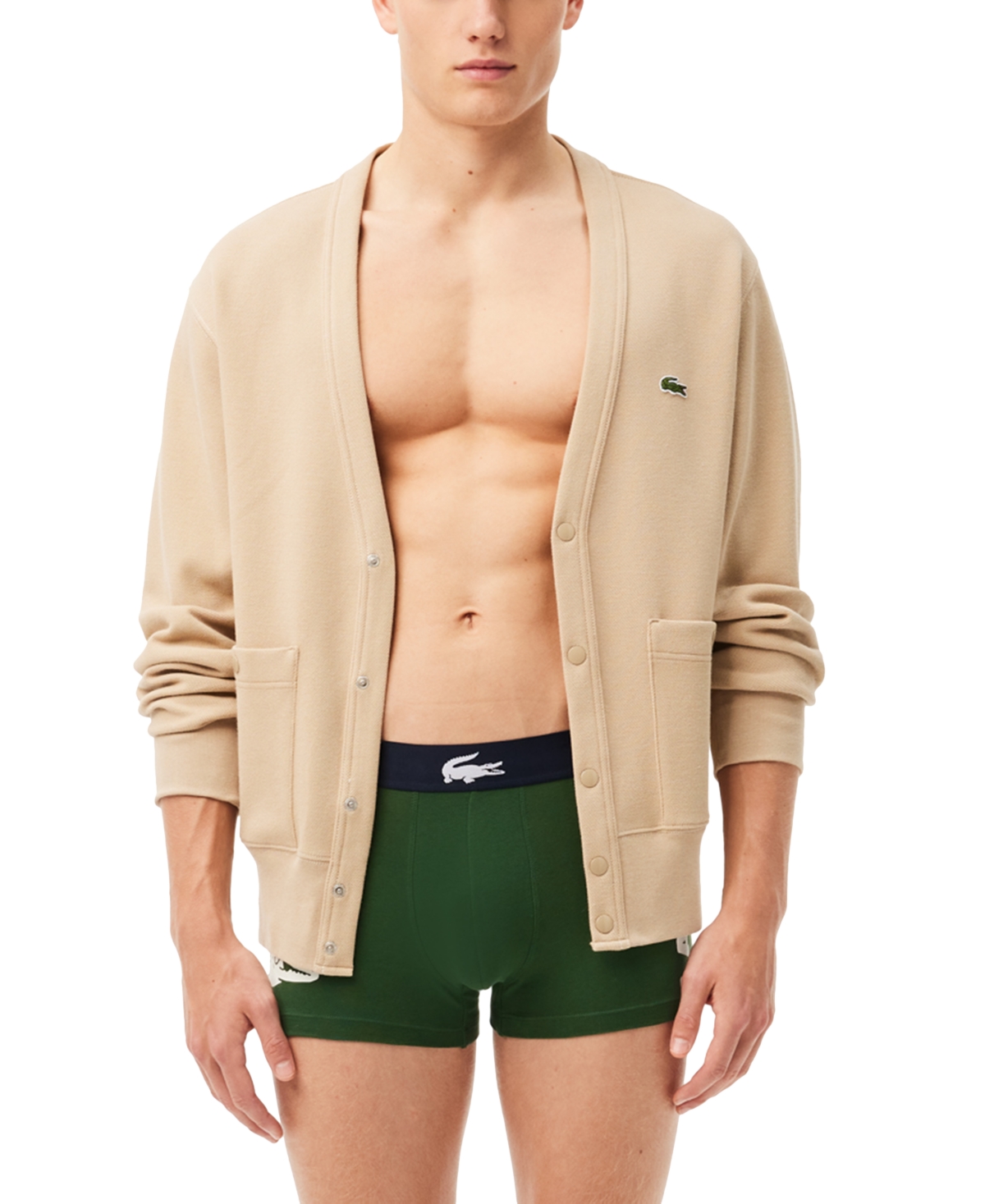 Lacoste Men's 3-pack Regular-fit Big Croc Logo Trunk Underwear In Green,navy,white