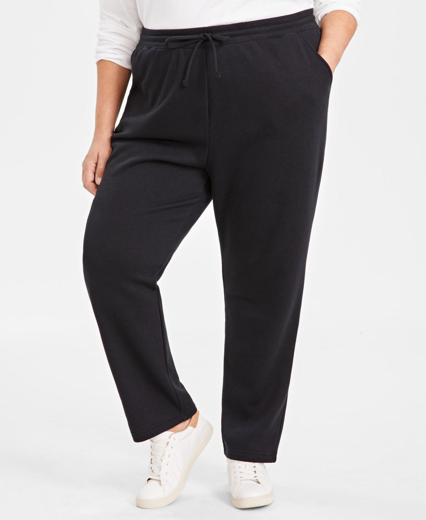 Женские брюки Style & Co Plus Size Mid Rise Drawstring-Waist Fleece, цвет: Глубокий чёрный — фото 2