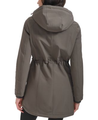 Womens Petite Hooded Faux-Fur-Lined Anorak Raincoat