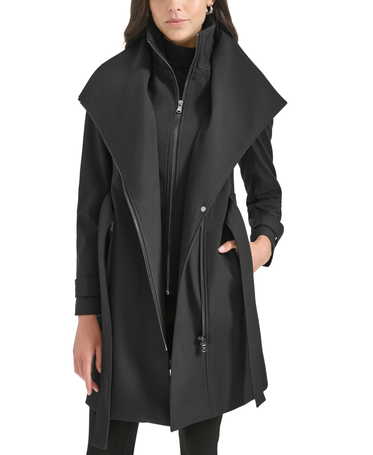 Calvin Klein Petite Belted Long-Sleeve Wrap Coat