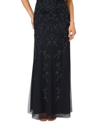 Petite Boat-Neck Short-Sleeve Beaded Blouson Gown 