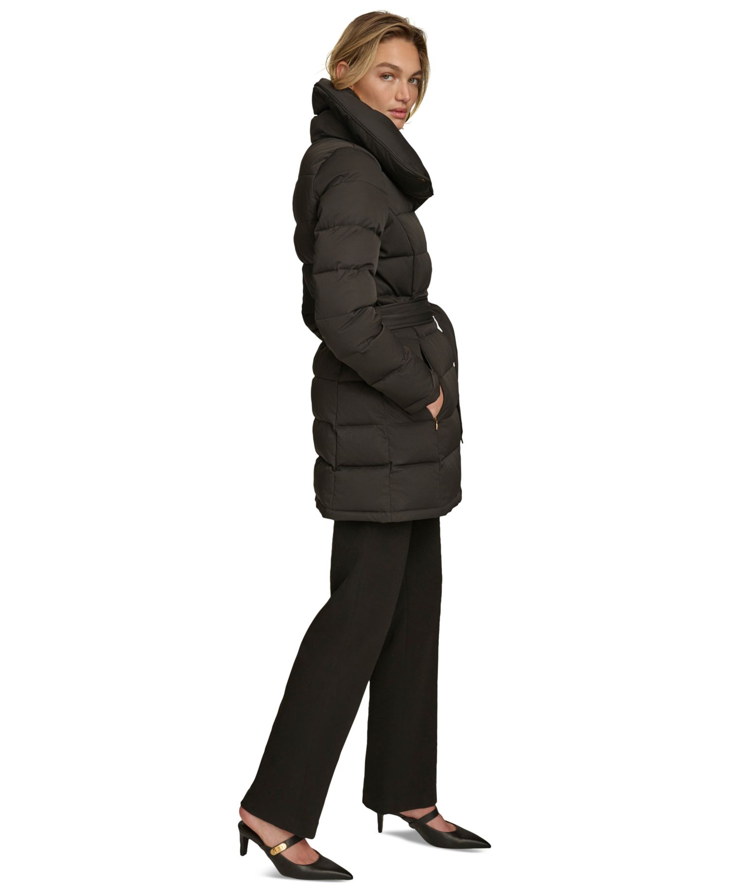 Women's Belted Asymmetric Puffer Coat