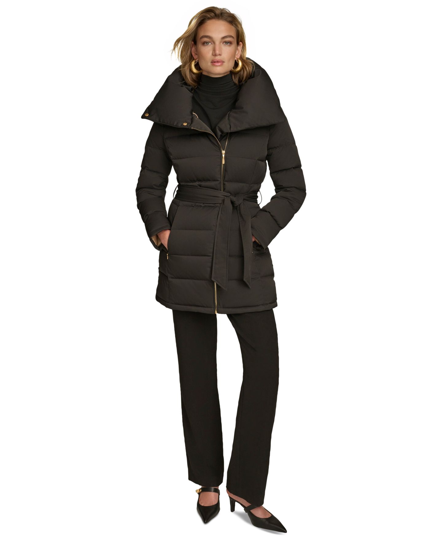 Женская куртка Donna Karan New York Belted Asymmetric Puffer, цвет: Чёрный — фото 8