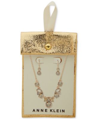 Gold-Tone Mixed Stone Statement Necklace & Drop Earrings Set