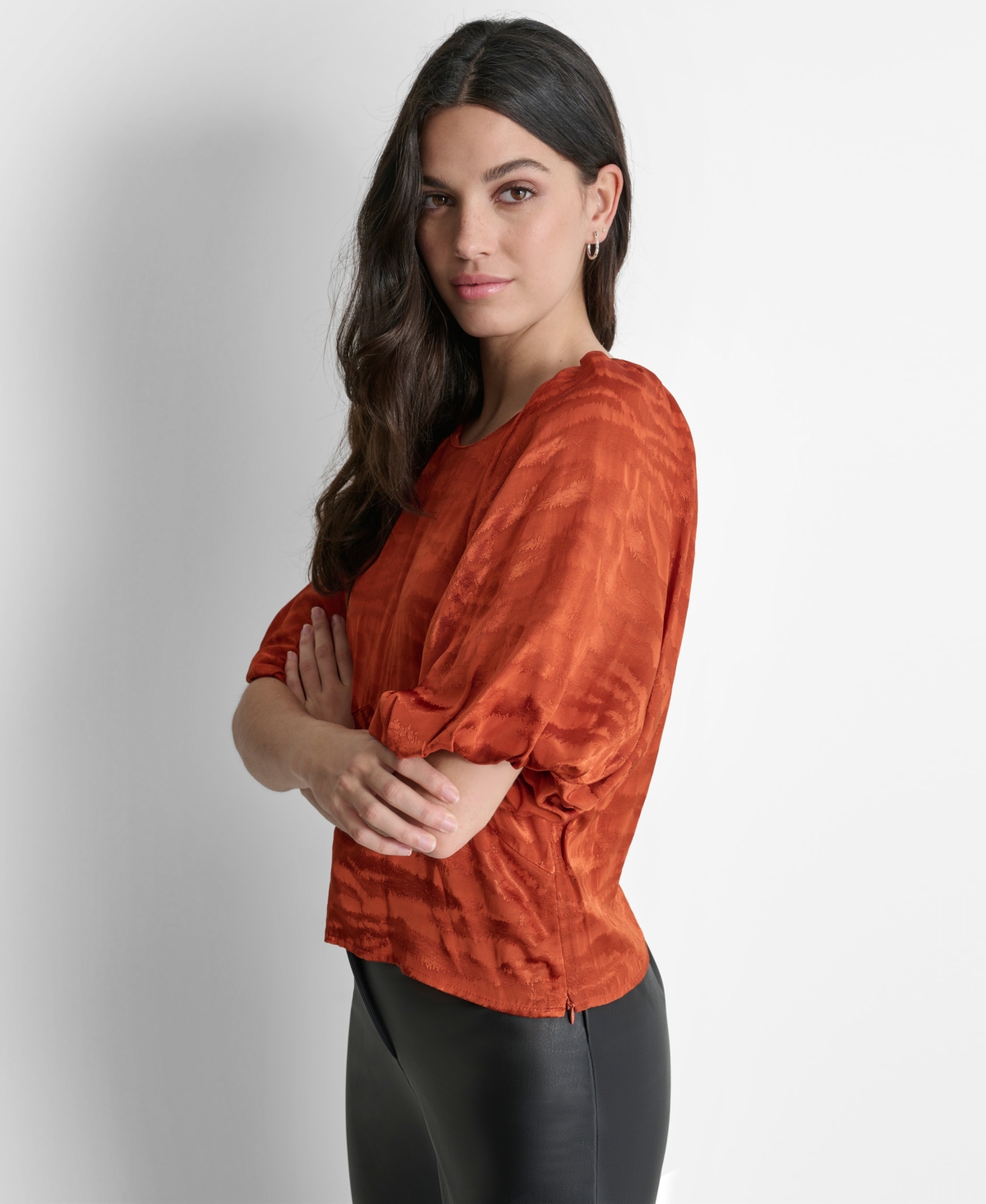 Dkny Women's Puff-Sleeve Jacquard Top -rus