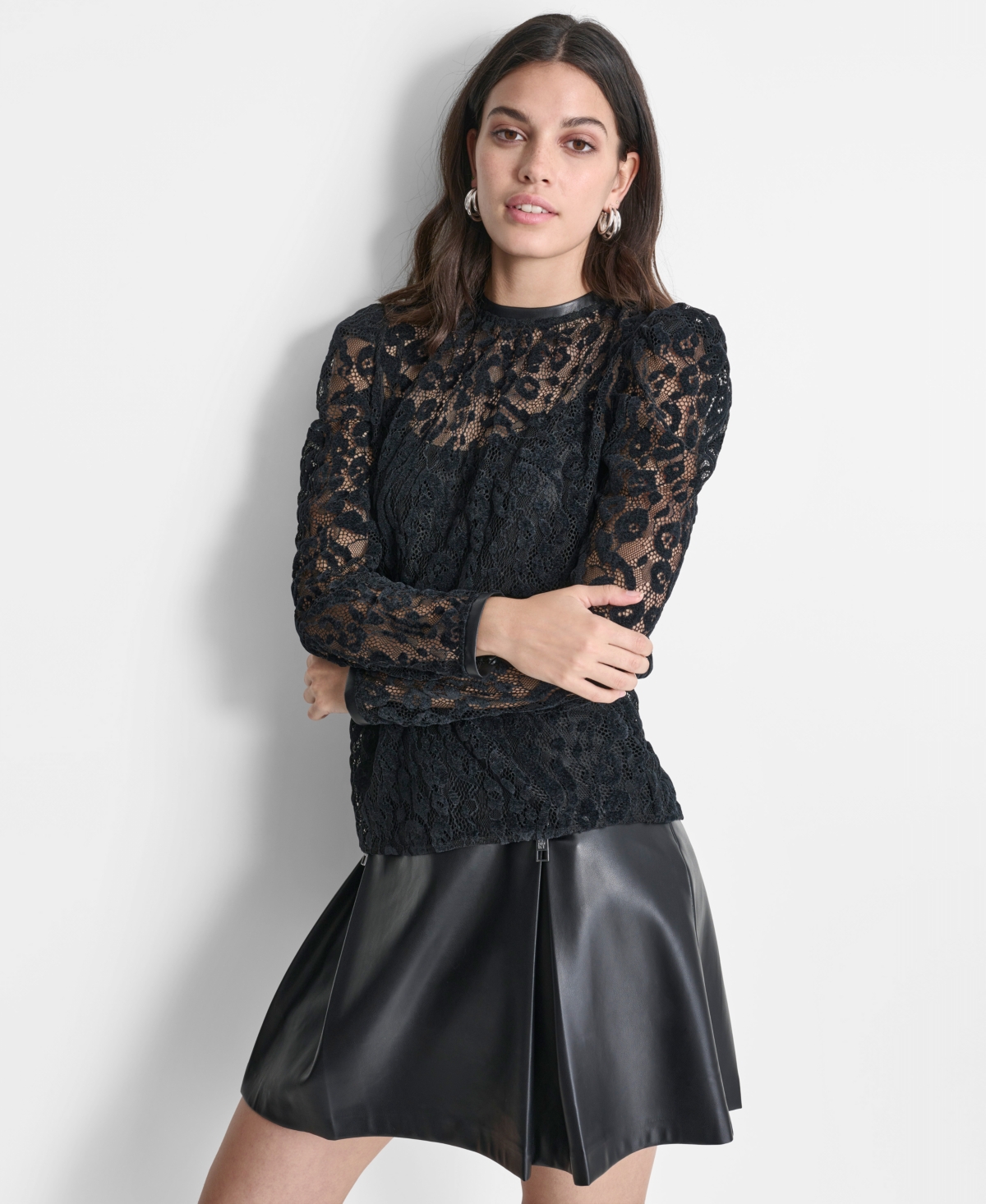 Dkny Women's Long Sleeve Lace Blouse