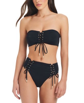 Womens Lace Up Bandeau Bikini Top Bottoms